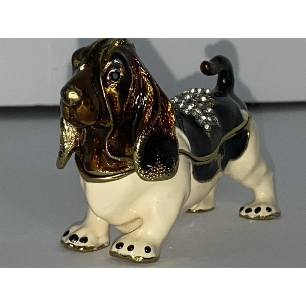 Basset‎ Hound Dog Trinket Box Enamel Crystal Hinged Lid Jeweled Collection